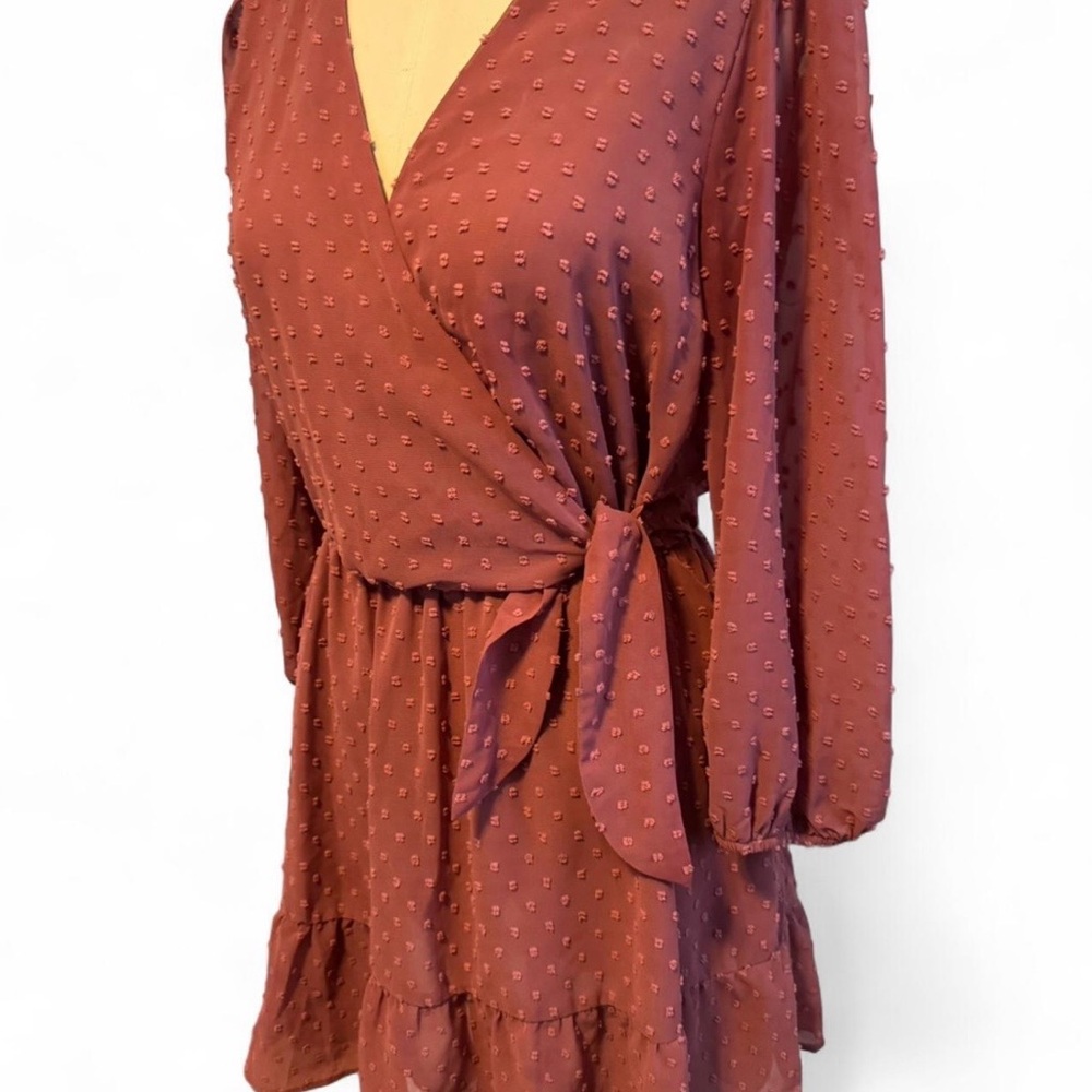 Zara Rust Long Sleeve Wrap Dress Boho Fall Mini Women’s M